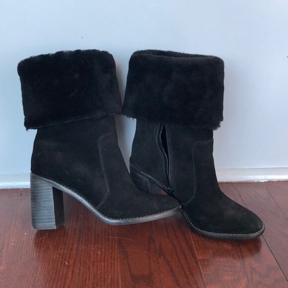ARTURO CHIANG Real Lamb Fur Black Blocked Boots - Picture 2 of 5